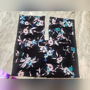 "Lane Bryant 14/16 Wide Leg Floral Pants Black Pink Blue Polka Dot Hem Stretch"